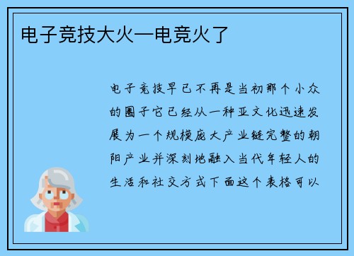 电子竞技大火—电竞火了